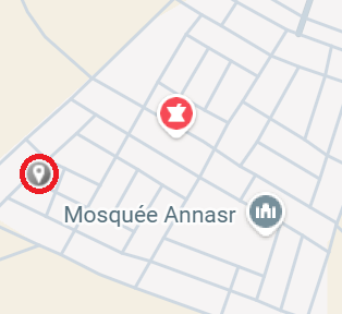 Map showing the location of the contact center at 184 Rue de l'Éducation, Quartier Miftah Alkhayr, with surrounding landmarks visible, conveying a welcoming atmosphere.